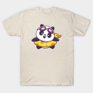 Cute Panda Floating With Duck Tires Cartoon T-Shirt